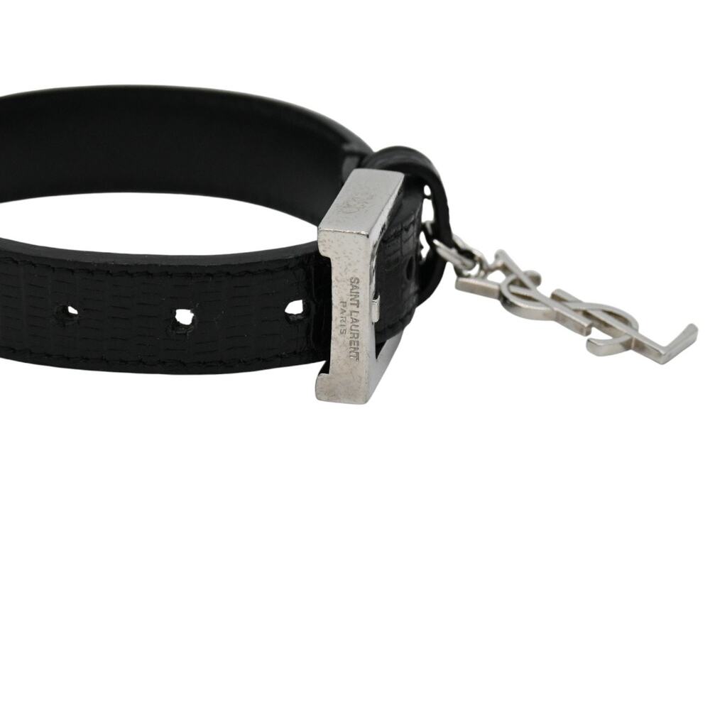 Saint Laurent Black Embossed Leather YSL Logo Charm Bracelet - Picture 4 of 11